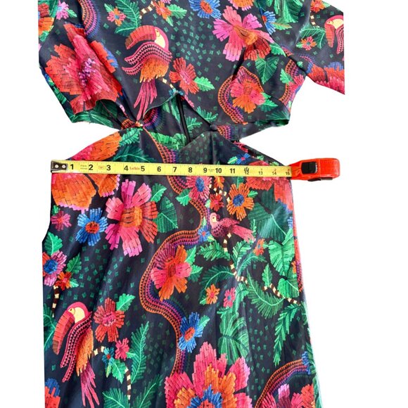 FARM Rio Black Blooming Garden Lenzin Ecovero Viscose Midi Dress Size M - Picture 12 of 16